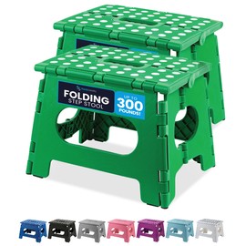Handy Laundry Folding Lightweight Step Stool - Sturdy Enough to Support Adults and Safe Enough for Kids - Opens Easy with One Flip - Great for Kitchen, Bathroom or Bedroom (Green | 2-Pack)