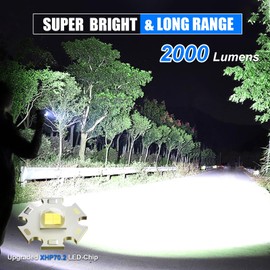 Sunitact Flashlights High Lumens, Rechargeable Flashlight Led 2000 Lumen XHP70.2, Super Bright Flash Light, High Powered Handheld Flashlights for Emergency Camping Gift, IP67 Waterproof, Adjustable
