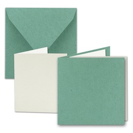 25x square folding card set made of kraft paper in eucalyptus green 15.0 x 15.0 cm - double cards with envelopes and inserts made of recycled paper - UmWelt series
