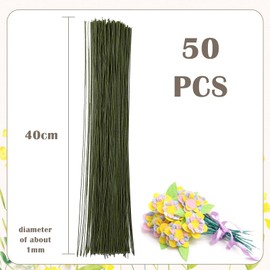 POPOYU Pack of 50 Florist Wires, 40 cm, 1 mm Floral Wire, Black/Green, Flower Wire for Crafts, Flower Wire, Thin Floral Wire, Paper Coated for Artificial Flowers, Wedding, Bouquet Decor