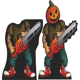 SP13043 2pack Standin Cutout Pumpkin Jack o Lantern Chainsaw Head Cardboard Cutout Standee Standup
