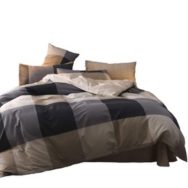 TISPLR Plaid Comforter Set King - 3 Pieces Soft Cotton Bedding, Vintage Style Checkered Gingham Comforter Set for All Seasons - 1 Comforter and 2 Pillowcases