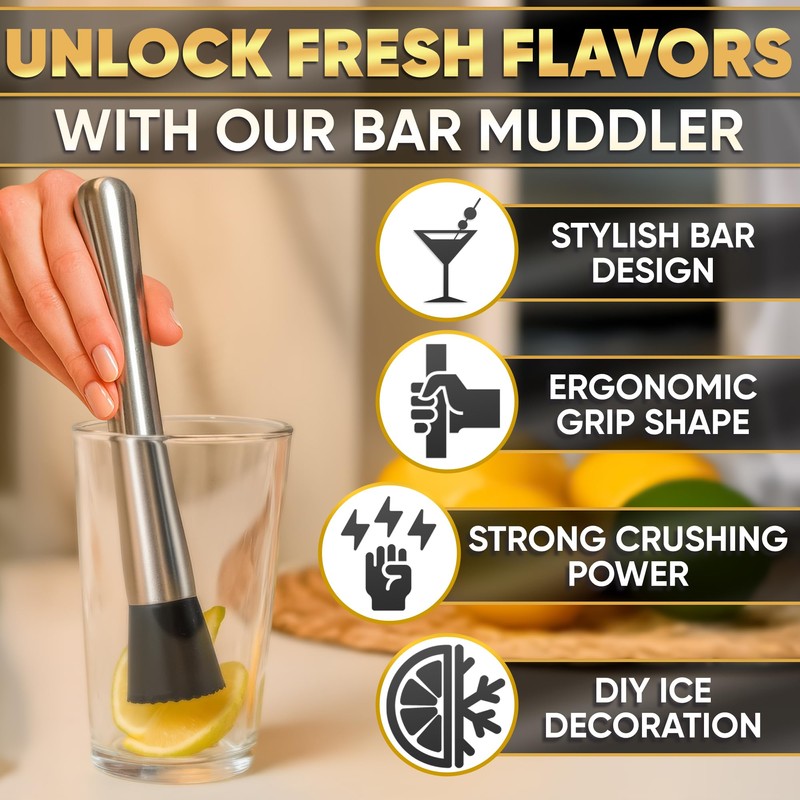8 Inches Drink Muddler for Cocktails – Stainless Steel Muddler