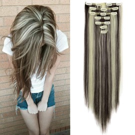 7Pcs 16 Clips 23-24 Inch Thick Curly Straight Full Head Clip in on Double Weft Hair Extensions 25 Colors