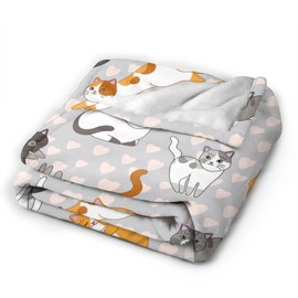 Cute Cat Kawaii Kitten Blanket, Soft Blankets Flannel Bed Throw Cozy Lightweight Plush Gifts for Kids Boys Girls Women Men Sofa Couch Bedroom Living Rooms Warm All Season, Home Decor, Small 50"x40"