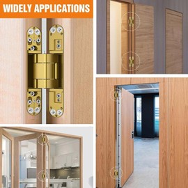 Lipshome 6" Hidden Door Hinge/Concealed Hinges,Invisible Hinges,Invisible Door Silent 180 Degree Swing Hinge 3-Way Adjustable Butt 6 x 2.5 x 1 (Pack of 2) (Gold 6 inches)