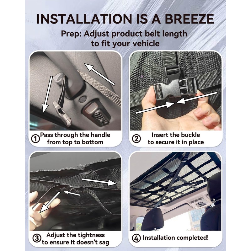 Car Ceiling Cargo Net with 2 Pockets - 35.4"x25.6" Cross-Strap