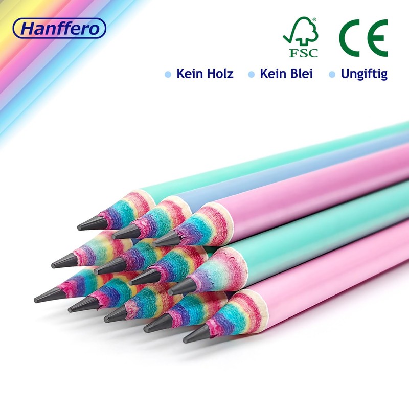 Hanffero Rainbow Pencils, Drawing Writing Pencil with Rubber, Recyclable Paper