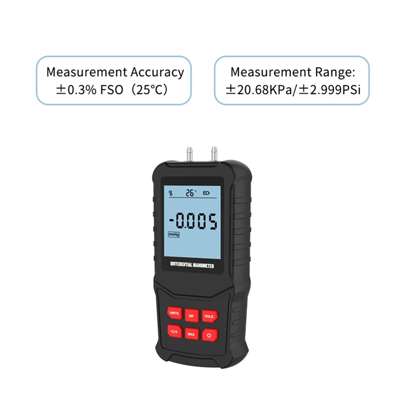 Digital Manometer 20.68Kpa High Accuracy Overload Prompt Auto Shutdown Handheld