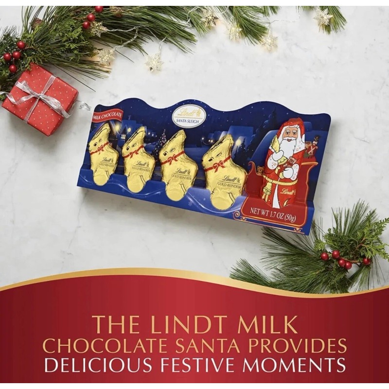Lindt LINDOR Milk Chocolate Holday Figure Santa Claus and Reindeer