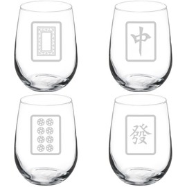 MIP Set of 4 Wine Glass Gift Goblet Mahjong Tiles Collection (17 oz Stemless)