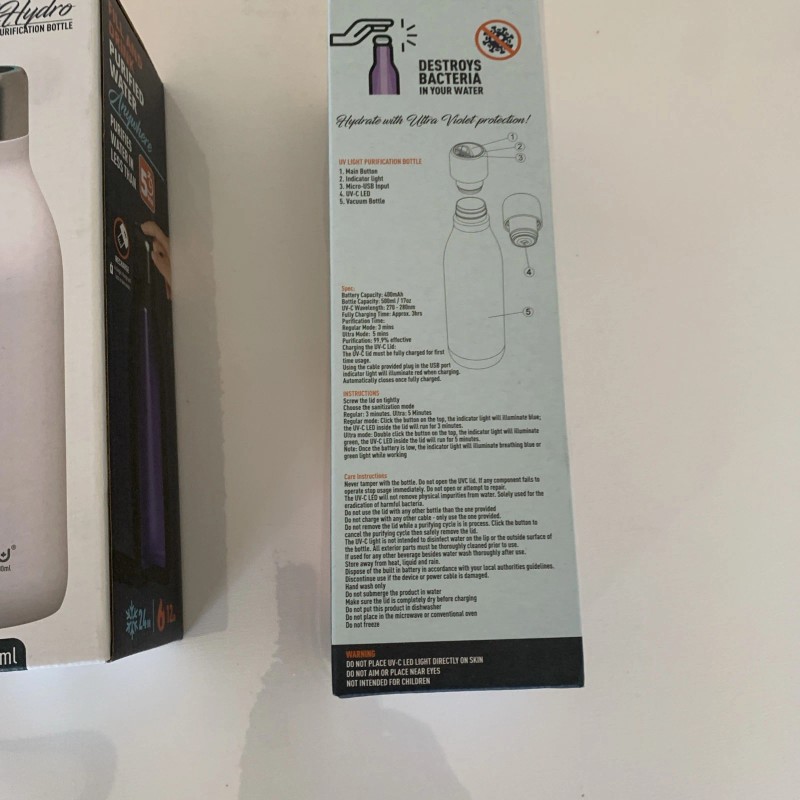 Asobu UV Hydro Light Purification 17oz Bottle Stainless Steel -Destroys