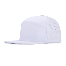 YuMENo Men's Flat Brim Baseball Cap Mesh Back Quick Dry Adjustable Performance Trucker Hats White