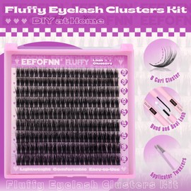 Eefofnn Fluffy Eyelash Clusters Natural Cluster Eyelash Extensions Kit D Curl Lash Clusters Kit Bond and Seal Lash Glue Tweezers 10-16mm Volume Individual Lashes Kit 207pcs Wispy Cluster Lashes