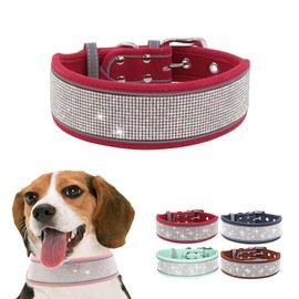 Dog Collar Girl, Bling Rhinestone Glitter Diamond Sparkle Crystal Fancy Reflective Soft Pet Collars for Small Medium Large Female Dogs, Red S Wide 1.6-inch