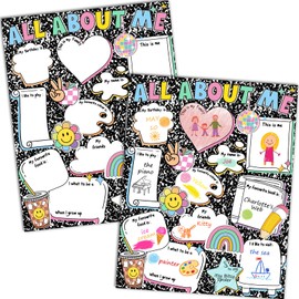 JarThenaAMCS 24Pcs All About Me Poster Pastel Groovy Style Star Student Poster for Preschool Elementary Kindergarten Back to School Teacher Supplies