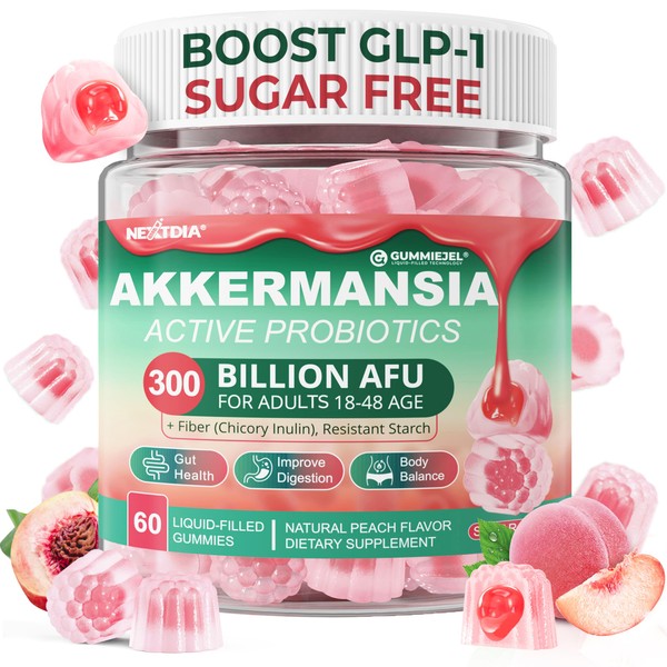 Akkermansia Probiotics Gummies with Prebiotics Fiber, 300 Billion AFU Akkermansia