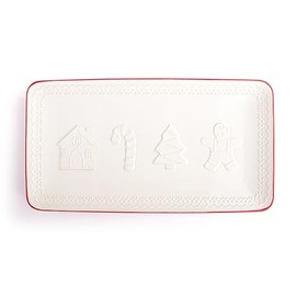 DEMDACO Baking Holiday Memories Classic White, Red 15 x 8 Inch Ceramic Stoneware Christmas Tabletop Décor, Entertaining Rectangular Serving Dish Cookie Plate Platter, Silhouette Christmas Characters