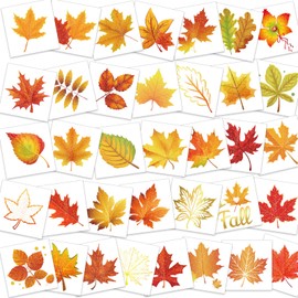 HOWAF 72pcs Glitter Autumn Leaves Temporary Tattoos, Maple Leaves Fake Tattoos Stickers Autumn Stickers for children Adult Gifts for autumn Decorations Fall Decorations Thanksgiving decorations