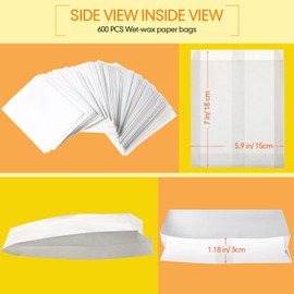 Zubebe 600 Pcs Paper Sandwich Bags 7 x 6 x 1 Inch Wet Wax Glassine Paper Grease Resistant White Semi Translucent Bags for Bakery Cookies Candy Snacks French Fries