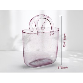 OLEEK Handmade Glass Purse Vase for Flowers and Drinks - 10 in - Cute Pink Centerpiece & Fish Bowl - Unique Handbag Flower Vase - Wide Mouth Decorative