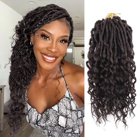 Deep Faux Locs Crochet Hair for Black Women Goddess Locs Crochet Hair Pre Looped 14 Inch 8 Packs Soft Locs Crochet Braids With Curly Ends Synthetic Hair Extension (14 Inch/Pack of 8, 4#)