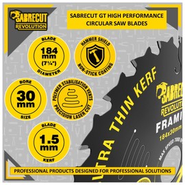 1 x SCCSN30184_24 SabreCut 184mm 24T x 30mm Bore High Performance Ultra Thin Kerf Wood Plywood MDF Chipboard Framing Circular Saw Blade