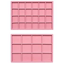 Frebeauty Stackable Velvet Jewelry Organizer Trays for Drawers Inserts Jewelry Storage Tray Display Case, Stud Earrings Bracelets Necklace Rings Accessories Trays for Women(Set of 2)(Pink)