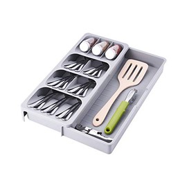 SOMIER Expandable Kitchen Drawer Organizer, Adjustable Cutlery Trays and Utensil Holder, Kitchen Drawer Dividers Storage for Silverware, Flatware, Knives, Spoons, Gray
