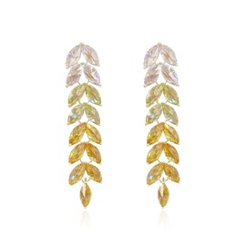 Aishgjia Gradient Crystal Long Chandelier Tassel Dangle Earrings for Women Rhinestone Leaf Drop Statement Earrings (Yellow)
