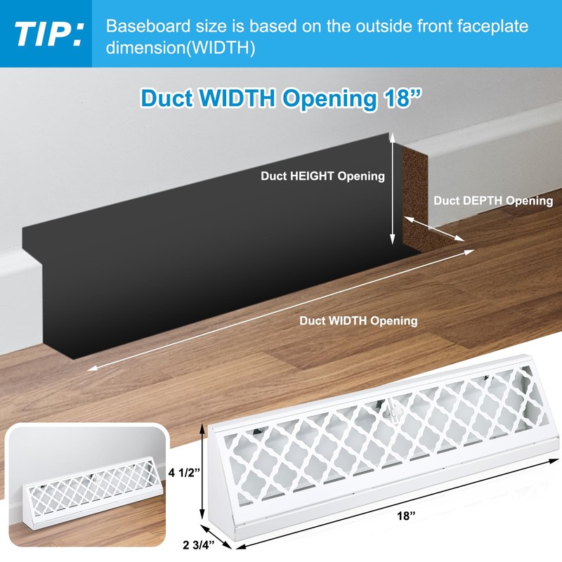 Blulu 1 Pcs 18 Inch Baseboard Register Duct Opening Size