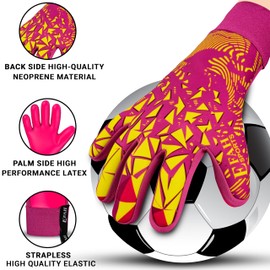 EFAH SPORTS Goalkeeper Gloves for Children and Adults with Padded Palm, Breathable and Strong Grip Football Gloves (Pink, Size 3 Suitable for 5 to 6 Year Old, Ambidextrouse)