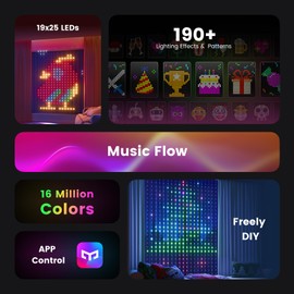 YEELIGHT Smart Curtain Lights, 5x6.5 Ft, 475 LEDs, APP Control, 100+ DIY Graffiti, 20+ GIF Scene Modes, RGB Dynamic String Lights for Bedroom, Holidays, Wall/Room Decorations, Bluetooth Connected