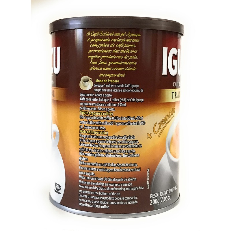 Cafe Iguacu Tradicional Instant Brazilian Coffee, Can 200 grams