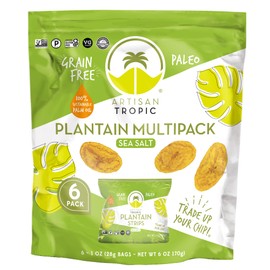 ARTISAN TROPIC Plantain Strips Sea Salt - 6 Pack, 1oz - Vegan, Paleo, Gluten Free Chips - Individual Bags Healthy Snacks for School, Gym, Kids – Whole 30 Approved Foods Baked Banana Chips