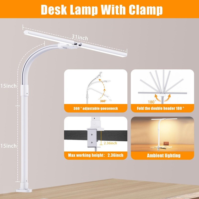 AKRRYR Led Desk Lamp for Home Office,24W Bright Eye-Caring Desk