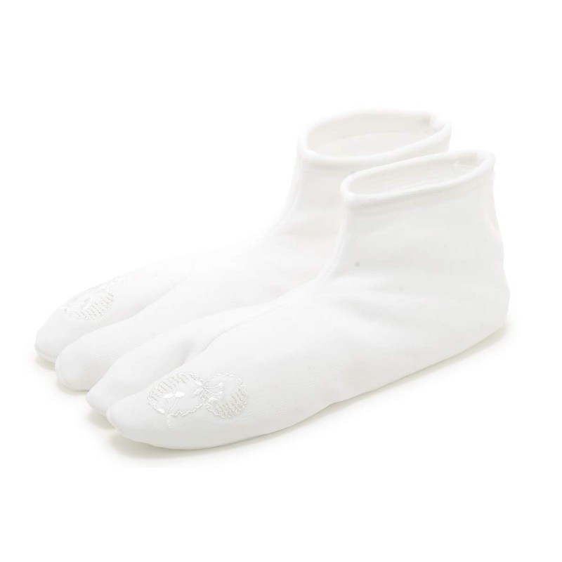 Soubien assort-tabi0006 Women's Socks, Stretch, Tabi Socks, White, Embroidery, Flower,