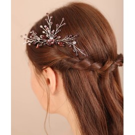 Xerling Horquilla para el pelo con diamantes de imitación de color rojo oscuro para novias y niñas, accesorios para el cabello (rojo oscuro)