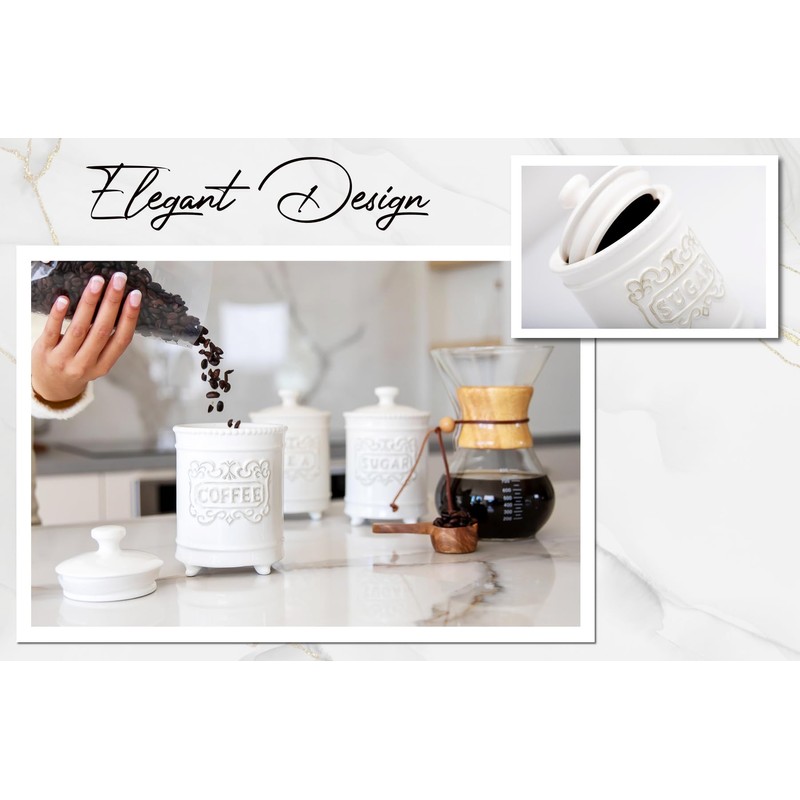 25 Ounce Elegant Ceramic Kitchen Canisters Set of 3 -