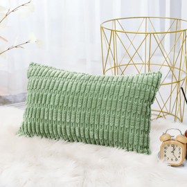 OTOSTAR Corduroy Decorative Throw Pillow Covers 16x24 Inch Super Soft Boho Striped Rectangle Pillow Covers Case Modern Cushion Covers for Sofa Couch Bedroom Car Decor Sage Green