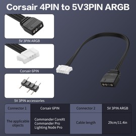 YAODHAOD 5 V ARGB to 4/6 Pin Fan Controller Adapter 2 Pieces, for Compatible with Coolmoon EZDIY-FAB Pirate Ship RGB Fan Hub, Other 4-6 Pin PC Fans and LED Devices (ARGB 3-Pin to PH2.0 6Pin)