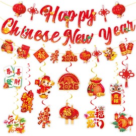 Chinese New Year Decorations 2026,Anor Wishlife Red Lanterns,Knot Hanging Swirl,Year of The Horse,Lunar New Year Decorations for Party,Together,Ceiling,Home,Office(30Ct)