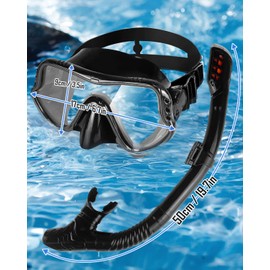 Adult Snorkeling Gear Set - Anti-Fog Scuba Diving Mask with 180°Panoramic Ultra-Clear View, Easy-Breathing Design, Professional Snorkel Mask for Adults in Black