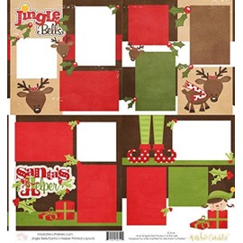 Two Printed Layouts - Jingle Bells & Santa's Helper (Girl) - 2-2 Page 12"x12" & 2 Duplicate 6"x6" Bonus Layouts on 80lb Cardstock - Exclusive Original Matching KIT - by Miss Kate Cuttables