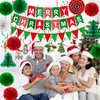 Fecedy MERRY CHRISTMAS Hanging Paper Banner Pom poms Paper flower