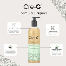 Cre-c Shampoo Anticaida Formula Original de 500 ml con Ingredientes Naturales Cabello Resistente Estimula el Cuero Cabelludo Promoviendo la Circulacio