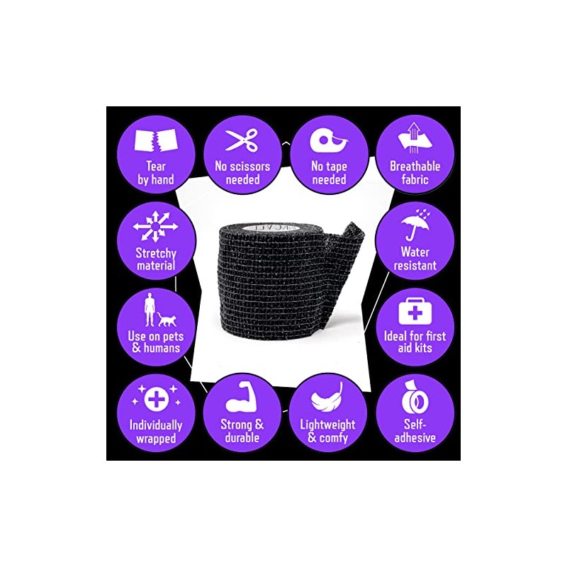 Black Self Adherent Cohesive Bandages 5cm x 4.5m Box of