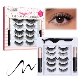 CALAILIS Magnetic Eyelashes for Women, Natural Reusable Magnetic Eyelashes, 5 Pairs of False Eyelashes with Magnet and Tweezers as well as Waterproof Mascara (CY06)