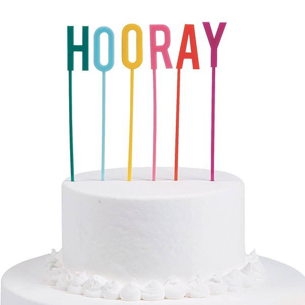 Hooray - Decoración para tartas - Suministros de cumpleaños y fiesta, juego de 6 piezas de acrílico en colores brillantes