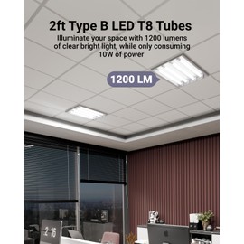 Sunco 2ft LED T8 Clear Glass Tube for Indoor Replacement Fluorescent Commercial Office Hallway Warehouse, Type B, 10W 1200 Lumens, 5000K Daylight, Non-Dimmable, 100-277V, 50,000 Hour Lifetime 6 Pack